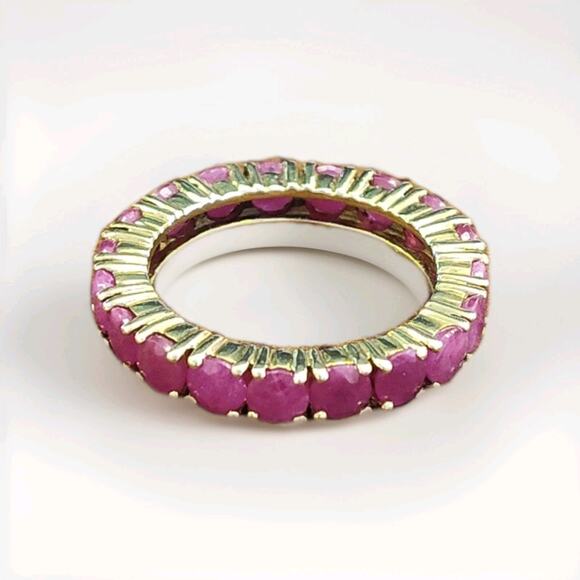 Vintage JC 10Kt Yellow Gold Ring Size 5.75 Red Ruby Eternity Anniversary Band - Picture 1 of 5